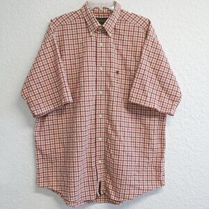 TIMBERLAND Men's L Short Sleeve Button Down Shirt Red White Cotton